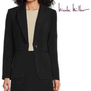 Nicole Miller Original Cardigan Blazer Cotton Boyfriend Jacket w/ Pockets Black